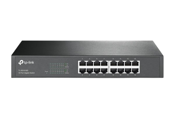 TL-SG1016 Switch TP-LINK no administrable 16  puertos Gigabit, switching 32Gbps, 23.8Mpps, MAC  8K, jumbo 10KB, auto MDI/MDIX, control de flujo  802.3x, carcasa metálica rack 19