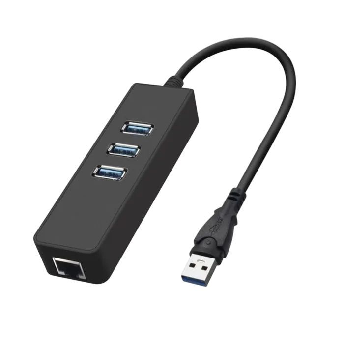 AJ-JP03 ADAPTADOR TYPE-C3.0 A RJ45 + 3 PUERTOS USB CAJA NEGRA. MARCA AJV CERT. 326807